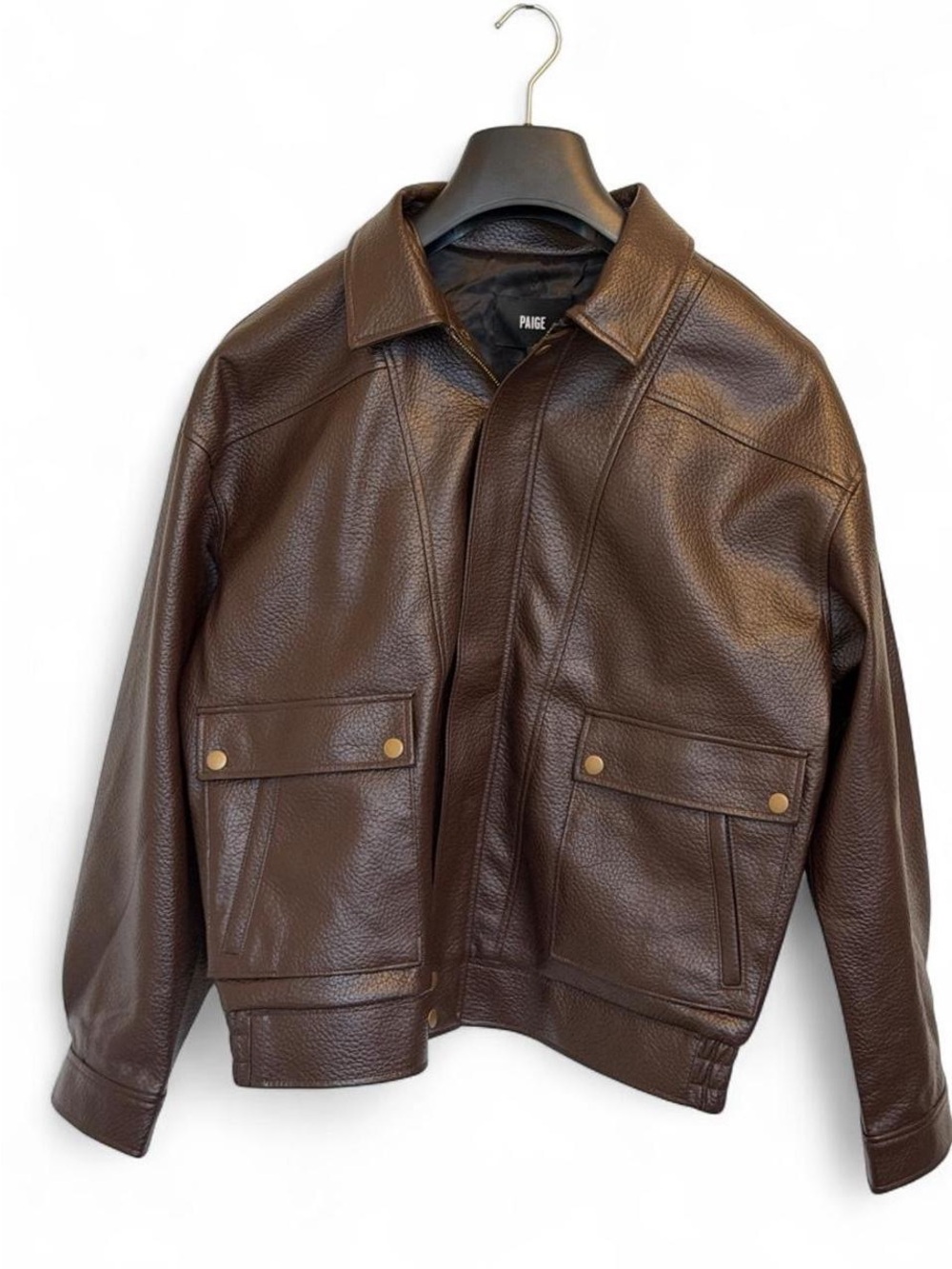 PAIGE Dark Brown Faux Leather Bomber Jacket - Picture 2 of 6